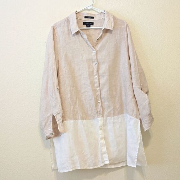 Tahari 100% linen duo tone blouse button up 1X - Picture 1 of 9